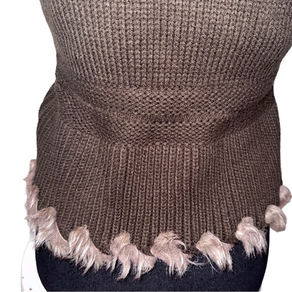 VTG Y2K Cache Cardigan Sweater Vest Womens Small Faux Fur Trim Brown Shag - Picture 6 of 12